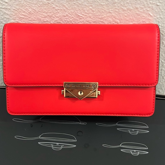 🌸MICHAEL KORS CECE MEDIUM VEGAN LEATHER SHOULDER CROSSBODY CLUTCH in DK Sangria - Picture 5 of 16